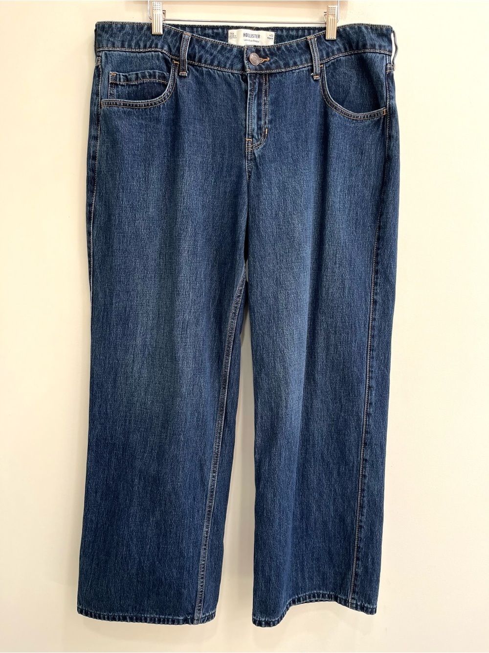Hollister Low-Rise Baggy Jeans Medium Dark Wash Wide Legs Relaxed Size 14